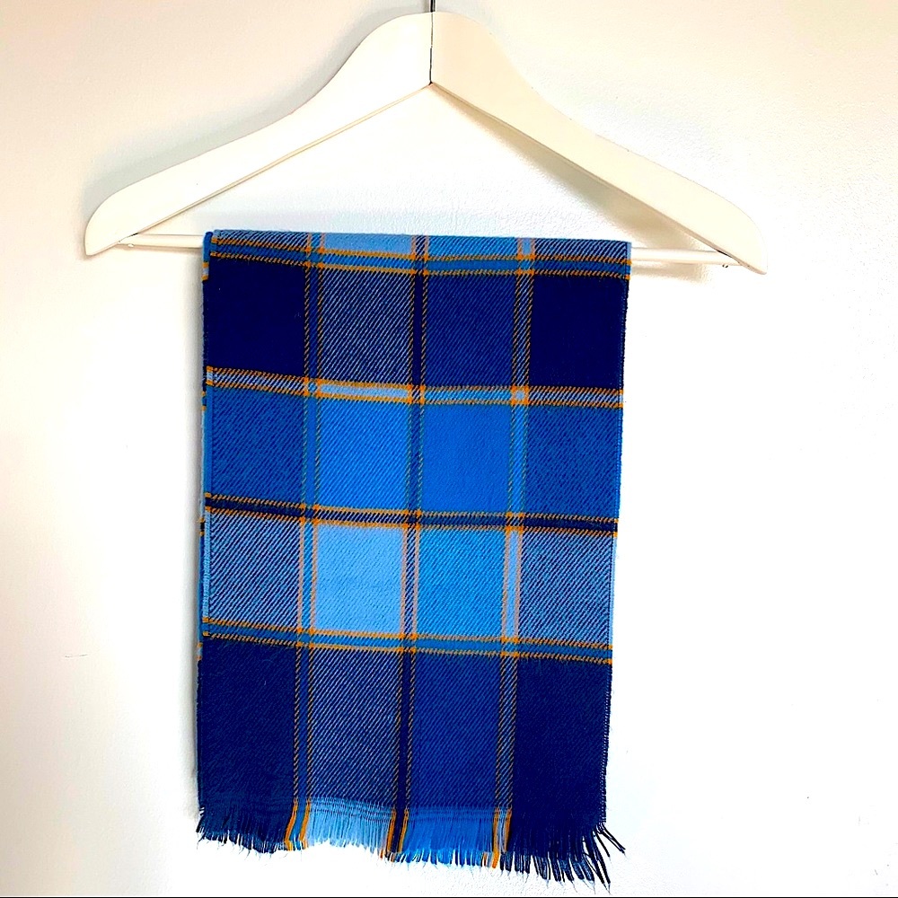 Blue and Yellow Tartan Scarf. Made in France. 60” - Picture 4 of 5